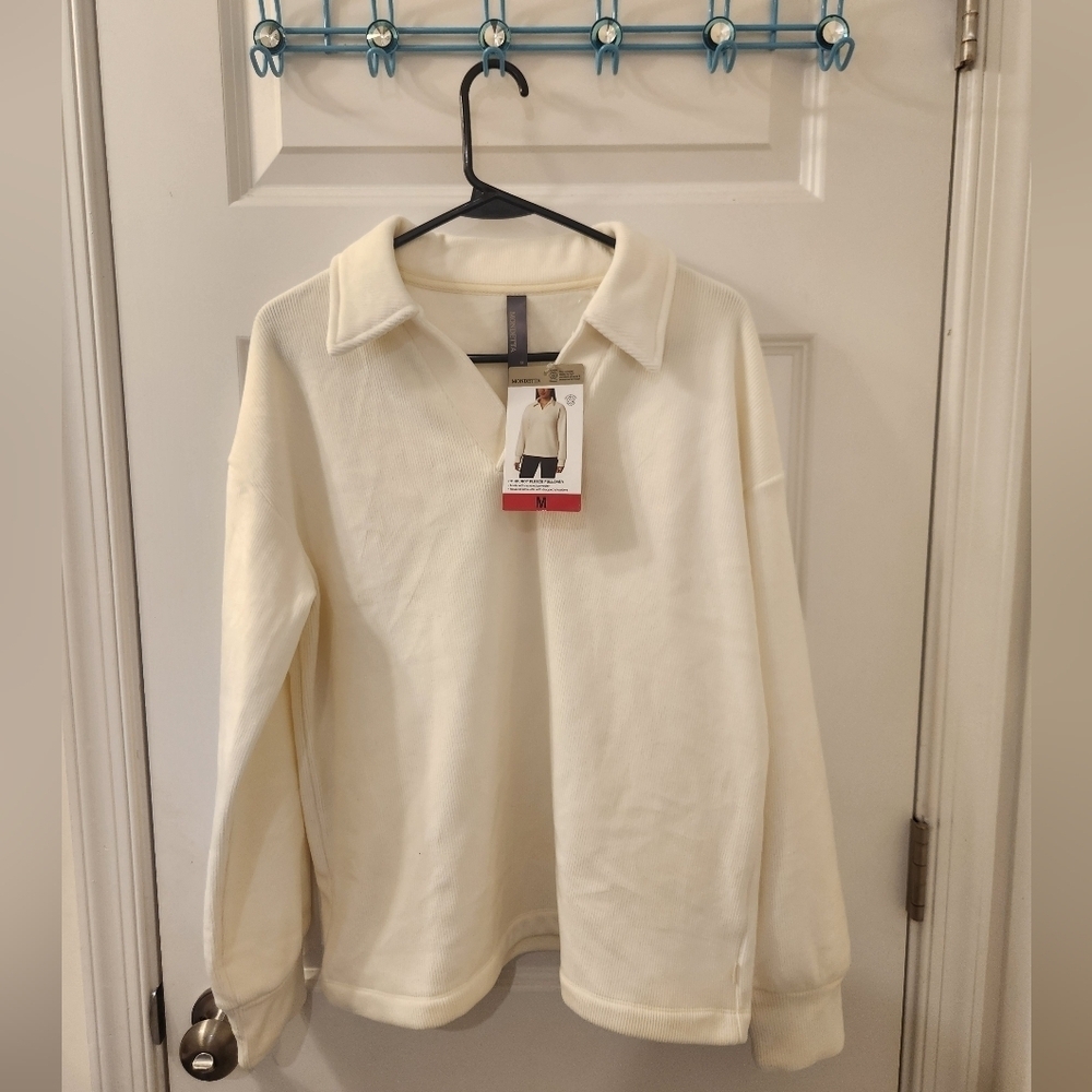 Womens White Polo Pullover Sweater Mondetta NWT‎ Size XL #S473
